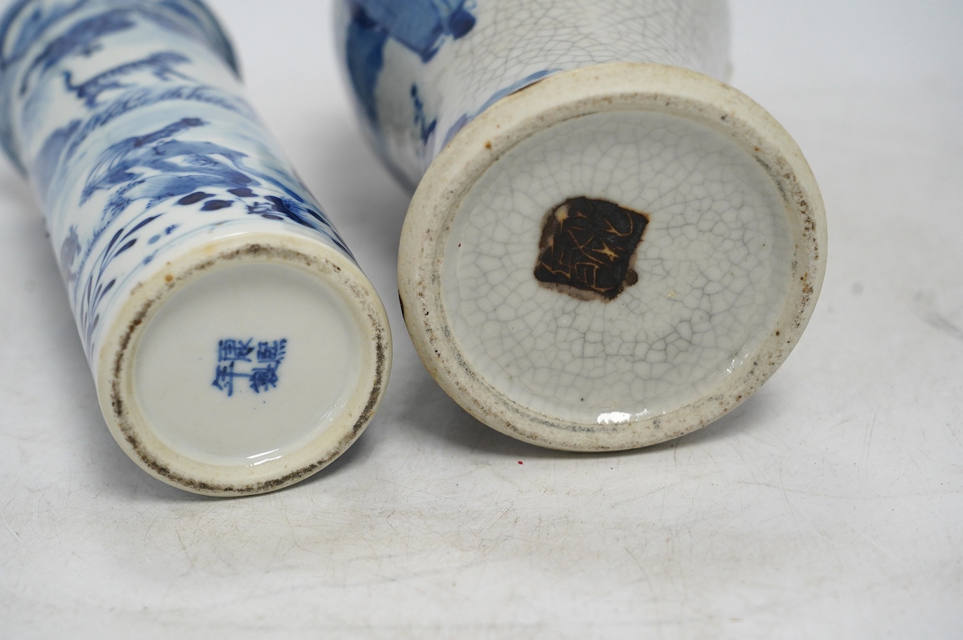 A group of 19th century and later Chinese blue and white porcelain, tallest 32cm. Condition - poor